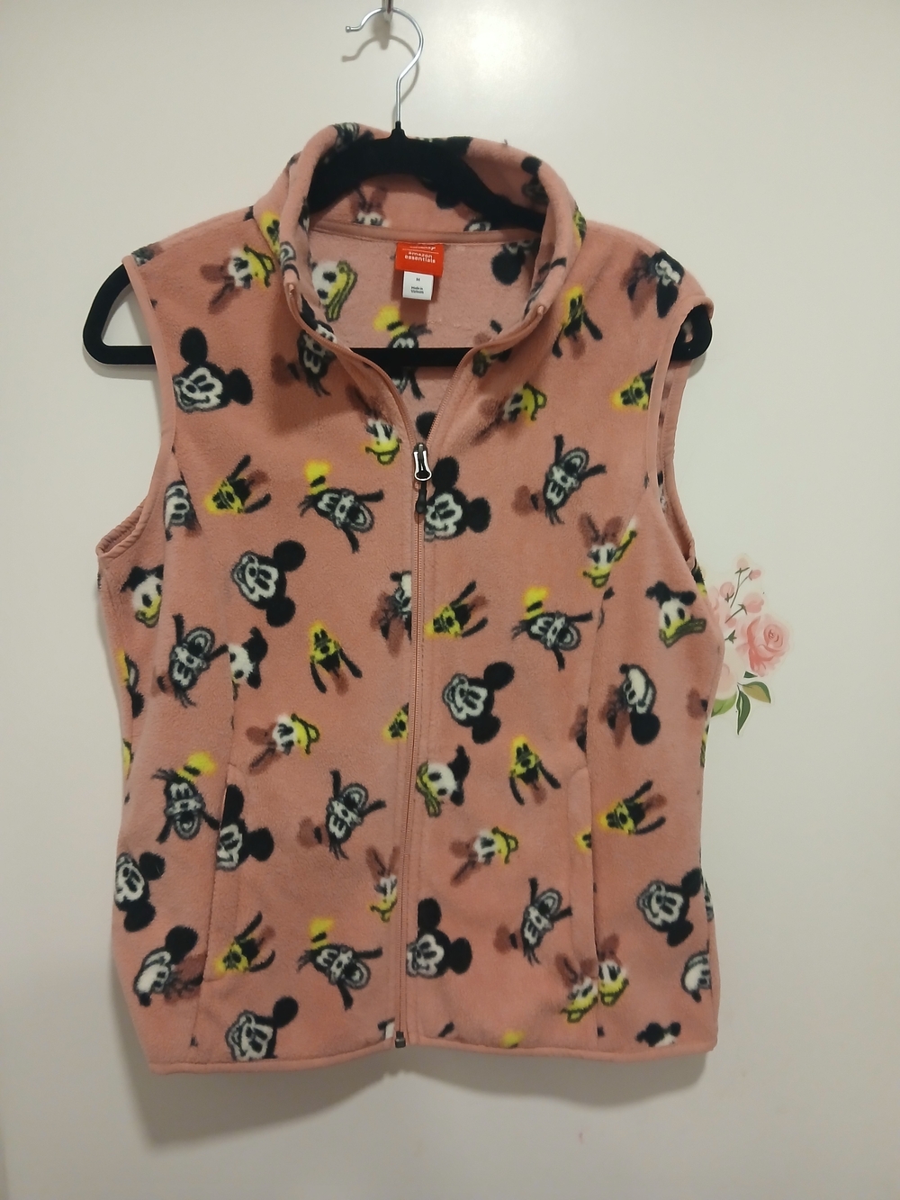 Kids Pink Fleece Zip-Front Vest - Disney Character Print